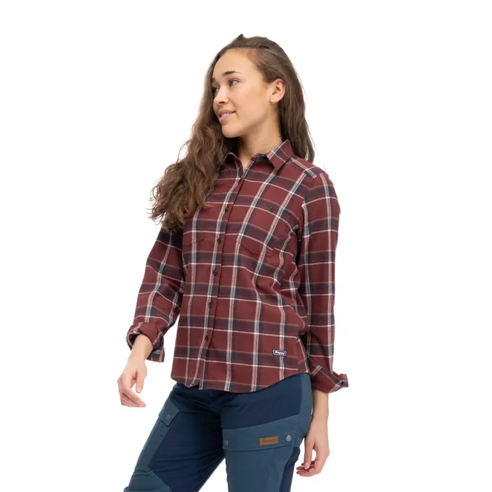 Women Bergans Of Norway Shirts Tovdal W Shirt Amarone Red Dark Shadow Grey Check