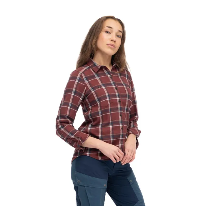 Women Bergans Of Norway Shirts Tovdal W Shirt Amarone Red Dark Shadow Grey Check