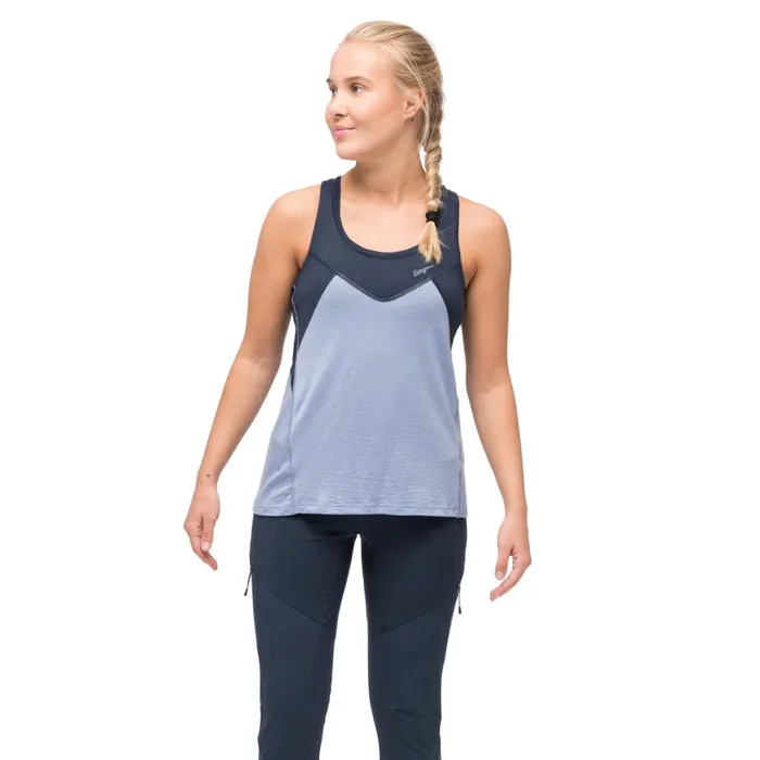 Women Bergans Of Norway Singlets Tind Wool Top Blueberry Milk Navy Blue