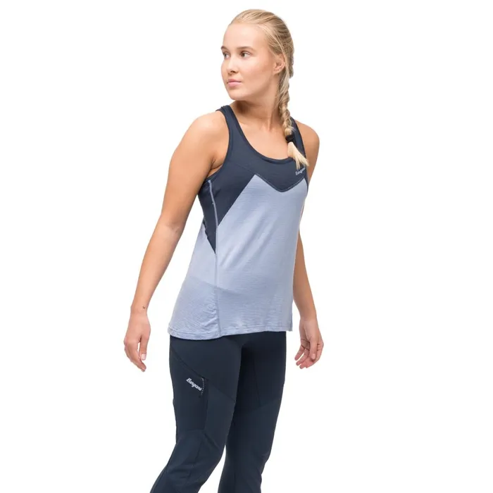 Women Bergans Of Norway Singlets Tind Wool Top Blueberry Milk Navy Blue