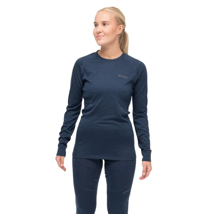 Women Bergans Of Norway Wool Longsleeved Shirts InnerPure Merino Long Sleeve Navy Blue