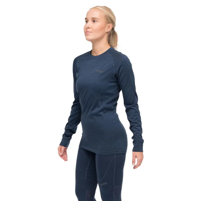 Women Bergans Of Norway Wool Longsleeved Shirts InnerPure Merino Long Sleeve Navy Blue