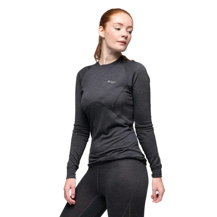 Women Bergans Of Norway Wool Longsleeved Shirts InnerPure W Long Sleeve Solid Charcoal