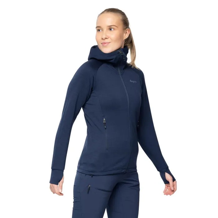 Women Bergans Of Norway Wool Rabot Merino Tech Midlayer Hoodie Navy Blue