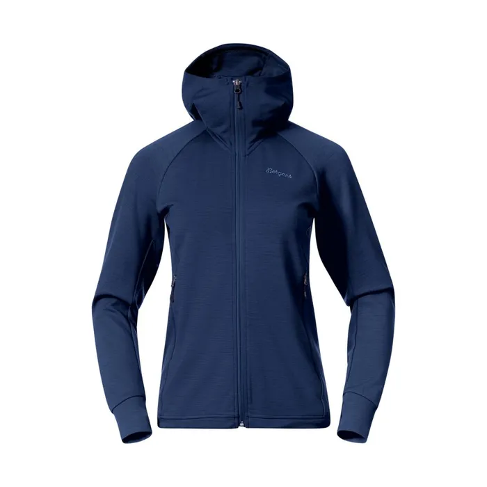 Women Bergans Of Norway Wool Rabot Merino Tech Midlayer Hoodie Navy Blue