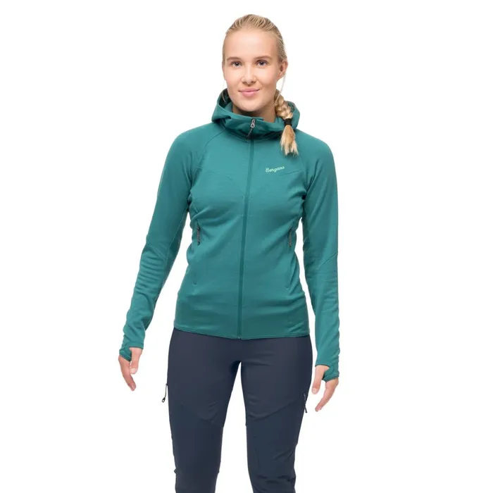 Women Bergans Of Norway Wool Tind Merino Hood Jacket Malachite Green