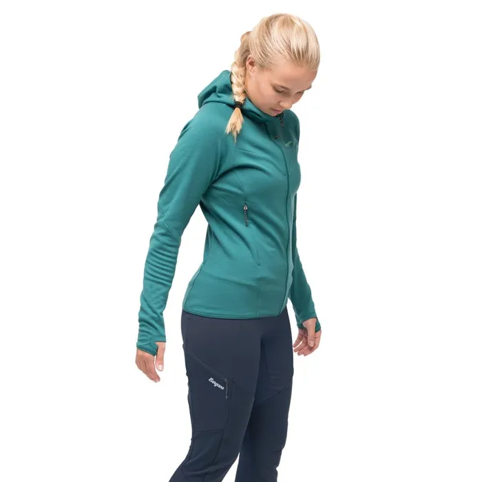 Women Bergans Of Norway Wool Tind Merino Hood Jacket Malachite Green