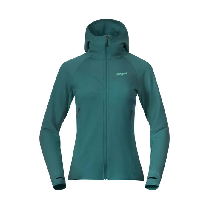 Women Bergans Of Norway Wool Tind Merino Hood Jacket Malachite Green
