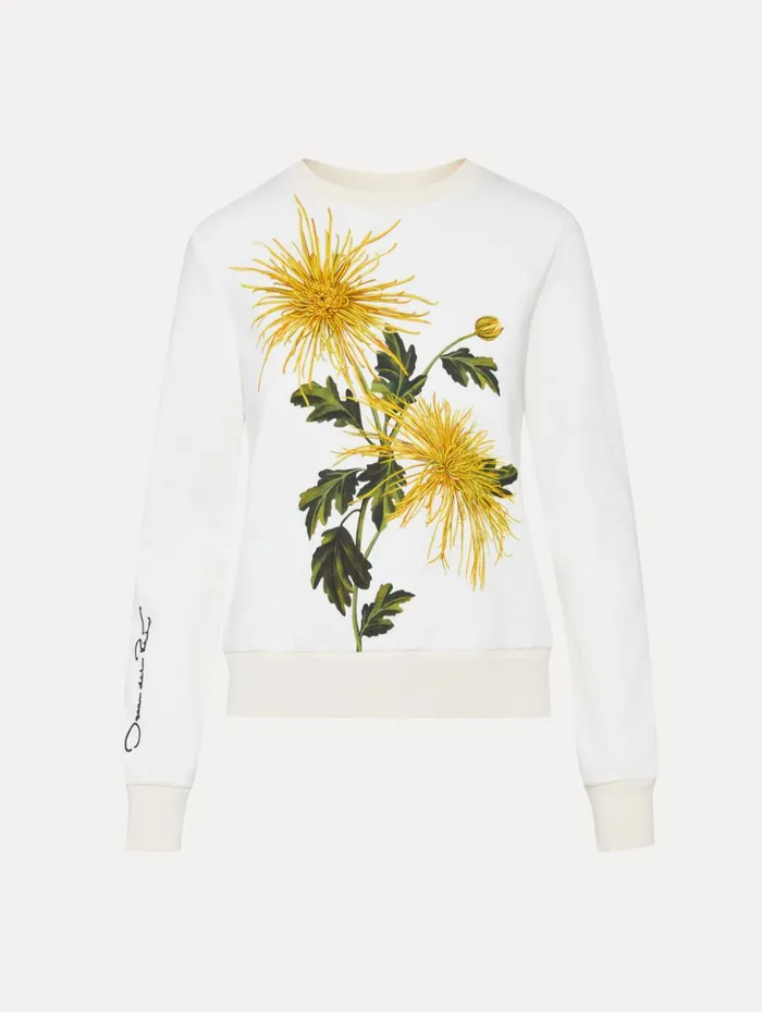 Women Blouses and Knits Oscar De La Renta Chrysanthemum Jersey Pullover Yellow Ivory