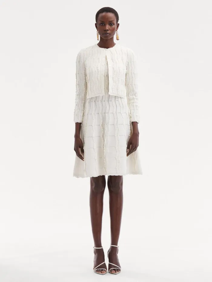 Women Blouses and Knits Oscar De La Renta Cropped Wave Knit Cardigan Ivory Women Blouses and Knits Oscar De La Renta Cropped Wave Knit Cardigan Ivory
