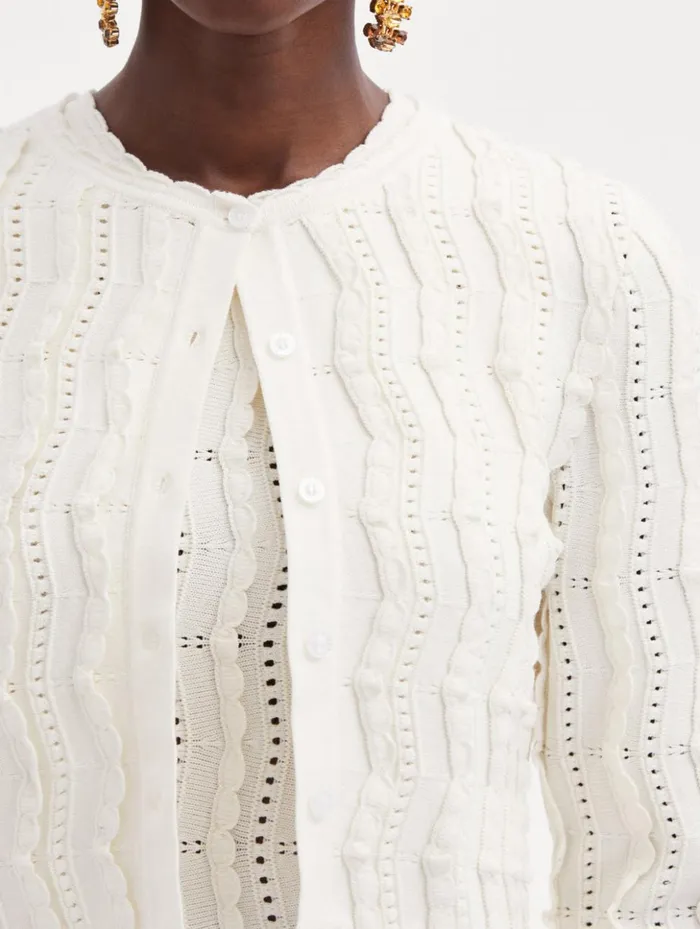 Women Blouses and Knits Oscar De La Renta Cropped Wave Knit Cardigan Ivory Women Blouses and Knits Oscar De La Renta Cropped Wave Knit Cardigan Ivory