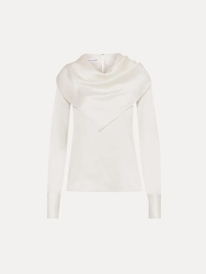Women Blouses and Knits Oscar De La Renta DrapedDetail Silk Blouse Ivory