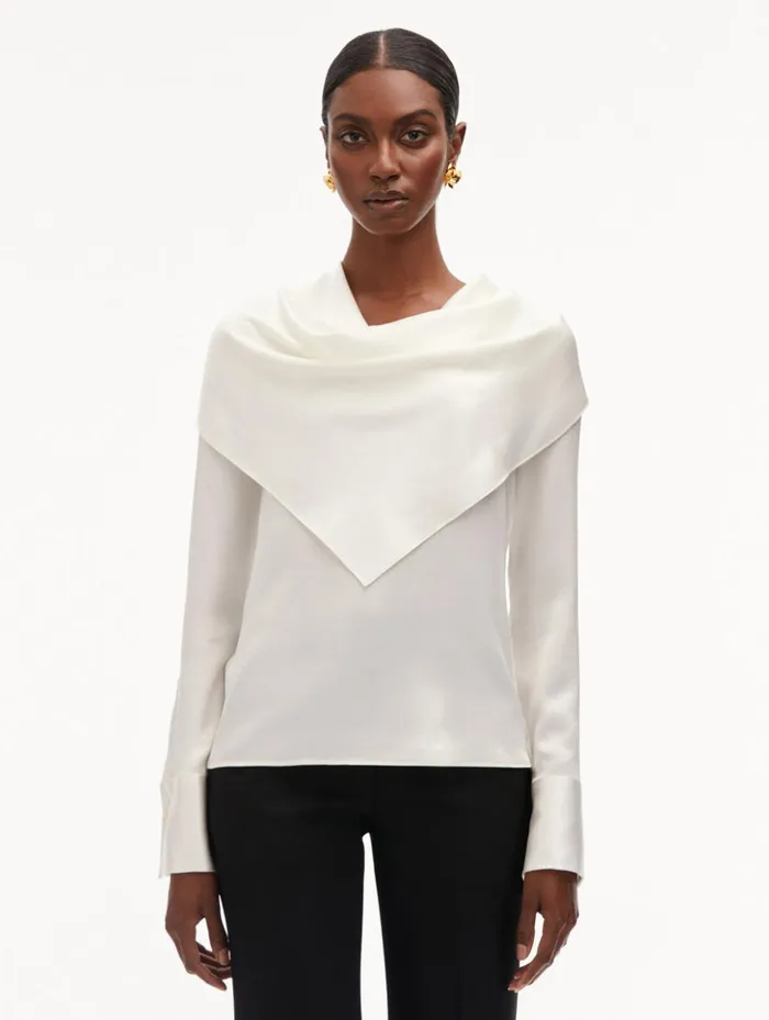 Women Blouses and Knits Oscar De La Renta DrapedDetail Silk Blouse Ivory Women Blouses and Knits Oscar De La Renta DrapedDetail Silk Blouse Ivory