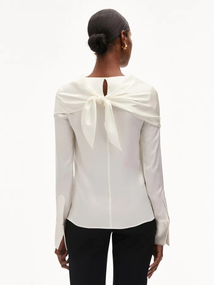 Women Blouses and Knits Oscar De La Renta DrapedDetail Silk Blouse Ivory Women Blouses and Knits Oscar De La Renta DrapedDetail Silk Blouse Ivory