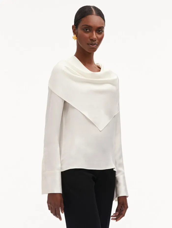 Women Blouses and Knits Oscar De La Renta DrapedDetail Silk Blouse Ivory Women Blouses and Knits Oscar De La Renta DrapedDetail Silk Blouse Ivory