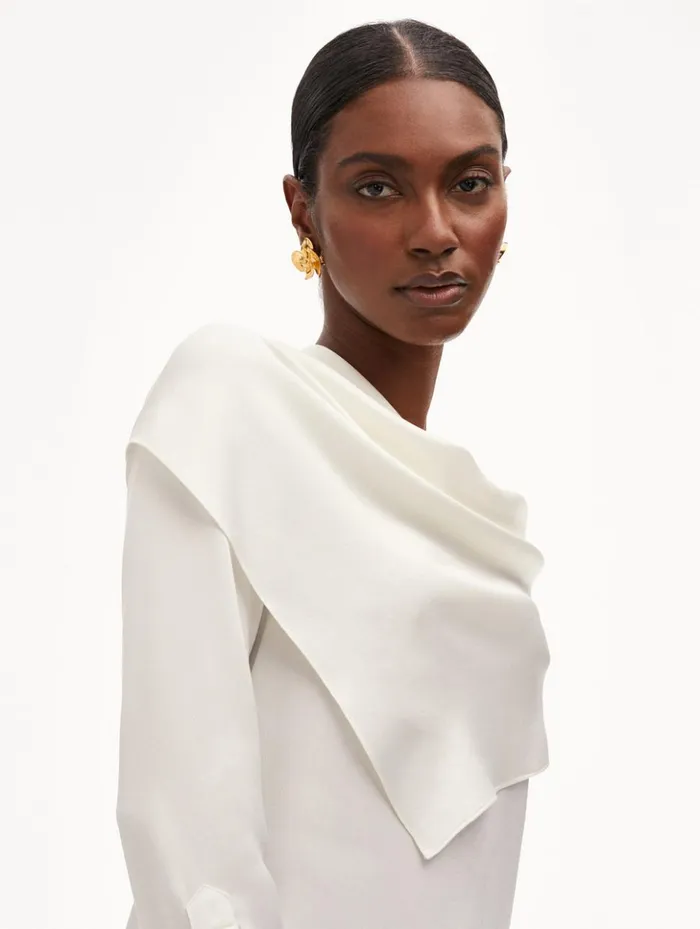 Women Blouses and Knits Oscar De La Renta DrapedDetail Silk Blouse Ivory Women Blouses and Knits Oscar De La Renta DrapedDetail Silk Blouse Ivory