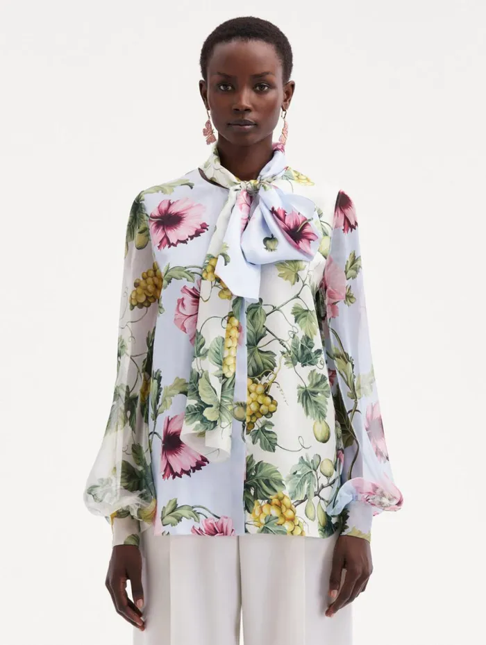 Women Blouses and Knits Oscar De La Renta Fig and Grapes Silk Chiffon Blouse Multi Women Blouses and Knits Oscar De La Renta Fig and Grapes Silk Chiffon Blouse Multi