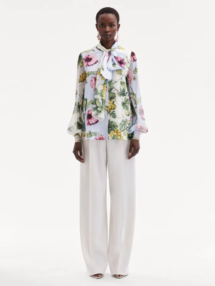 Women Blouses and Knits Oscar De La Renta Fig and Grapes Silk Chiffon Blouse Multi Women Blouses and Knits Oscar De La Renta Fig and Grapes Silk Chiffon Blouse Multi