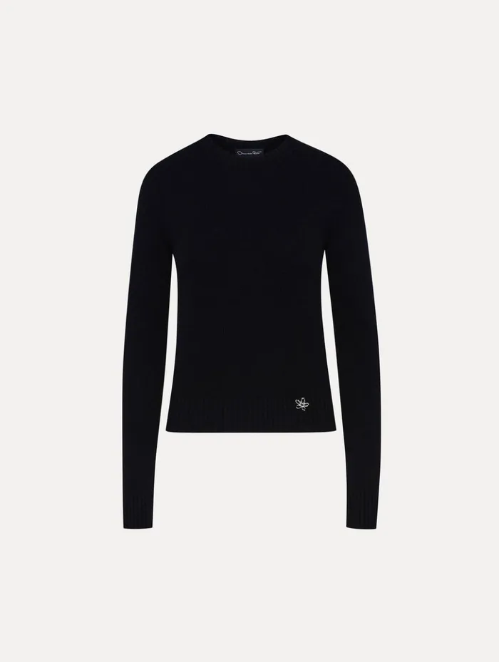 Women Blouses and Knits Oscar De La Renta O Flower Cashmere Pullover Black