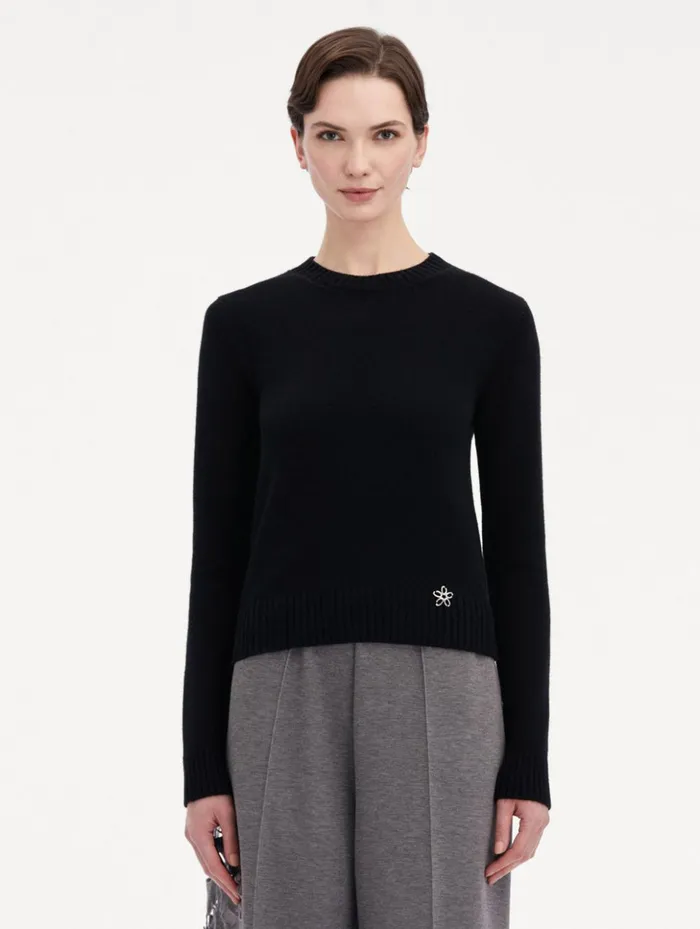 Women Blouses and Knits Oscar De La Renta O Flower Cashmere Pullover Black Women Blouses and Knits Oscar De La Renta O Flower Cashmere Pullover Black