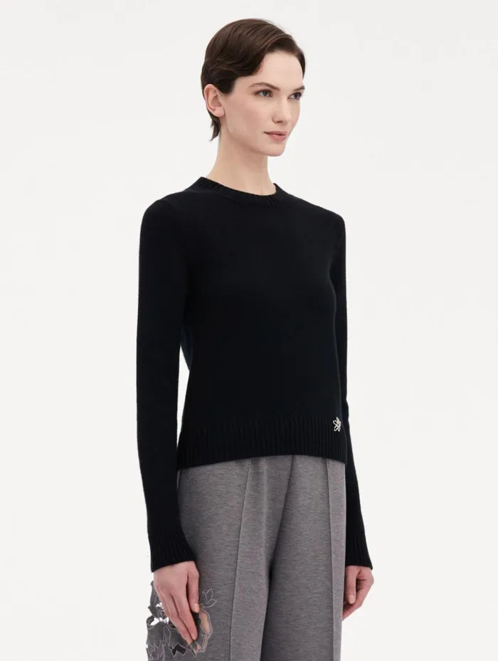 Women Blouses and Knits Oscar De La Renta O Flower Cashmere Pullover Black Women Blouses and Knits Oscar De La Renta O Flower Cashmere Pullover Black