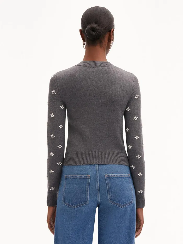 Women Blouses and Knits Oscar De La Renta Pearl Cabochon Pullover Charcoal Women Blouses and Knits Oscar De La Renta Pearl Cabochon Pullover Charcoal