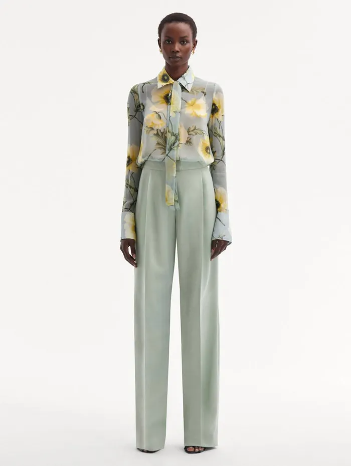 Women Blouses and Knits Oscar De La Renta Poppy TieNeck Chiffon Blouse Sage Yellow Women Blouses and Knits Oscar De La Renta Poppy TieNeck Chiffon Blouse Sage Yellow