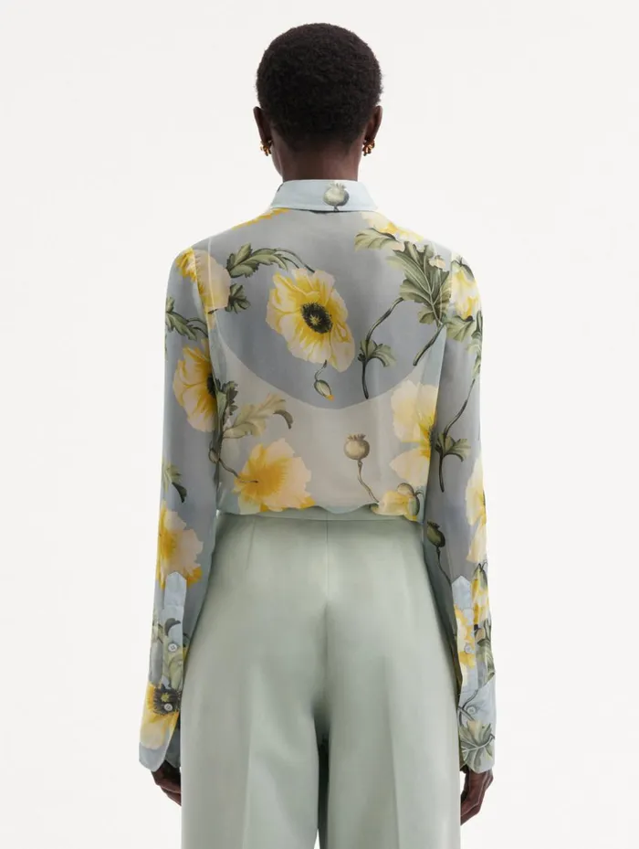 Women Blouses and Knits Oscar De La Renta Poppy TieNeck Chiffon Blouse Sage Yellow Women Blouses and Knits Oscar De La Renta Poppy TieNeck Chiffon Blouse Sage Yellow