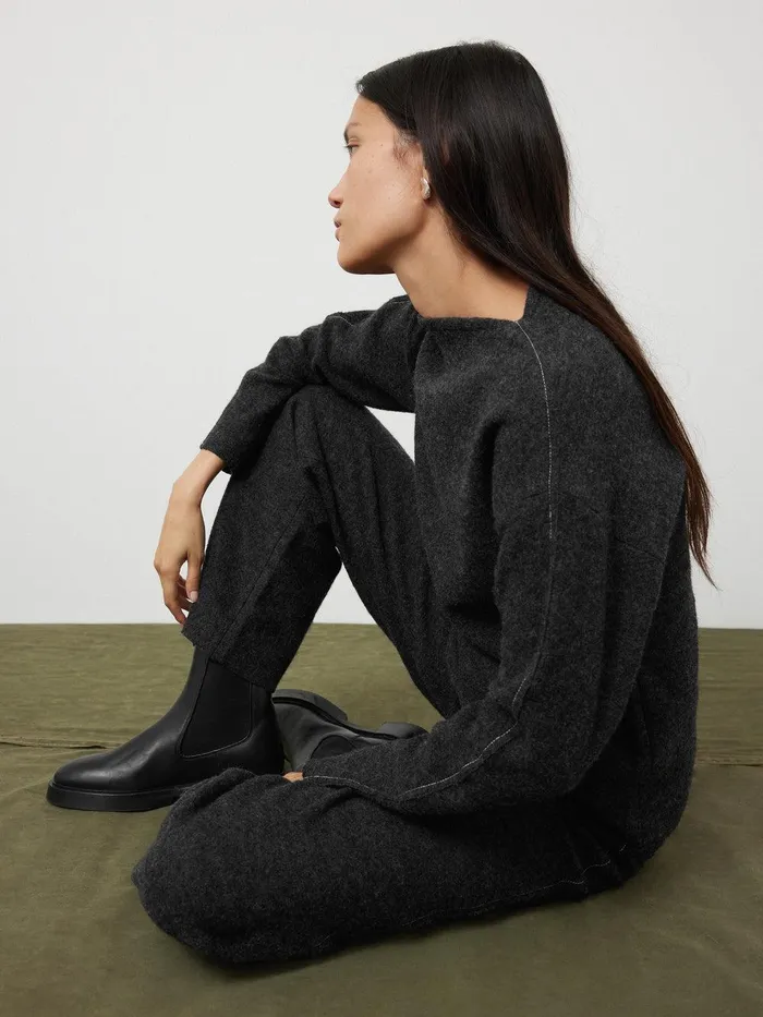 Women Boiled Wool Blend Batwing Top Dark Grey Jigsaw Coords