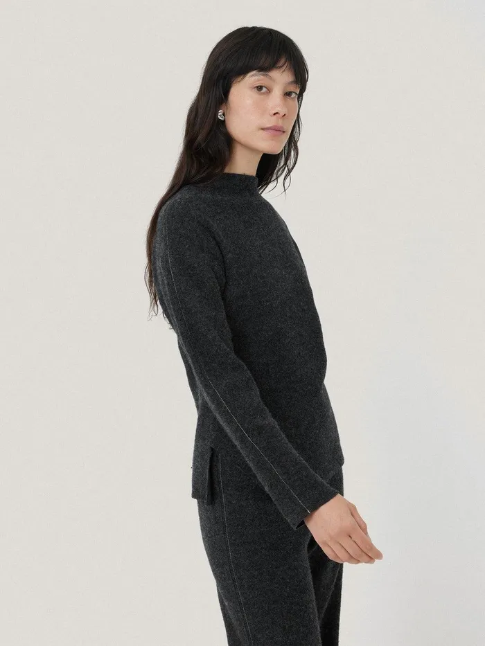 Women Boiled Wool Blend Batwing Top Dark Grey Jigsaw Coords