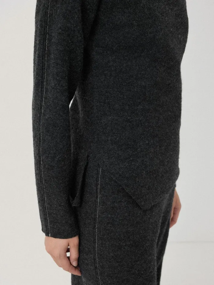 Women Boiled Wool Blend Batwing Top Dark Grey Jigsaw Coords