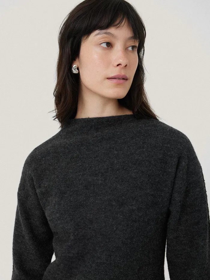Women Boiled Wool Blend Batwing Top Dark Grey Jigsaw Coords