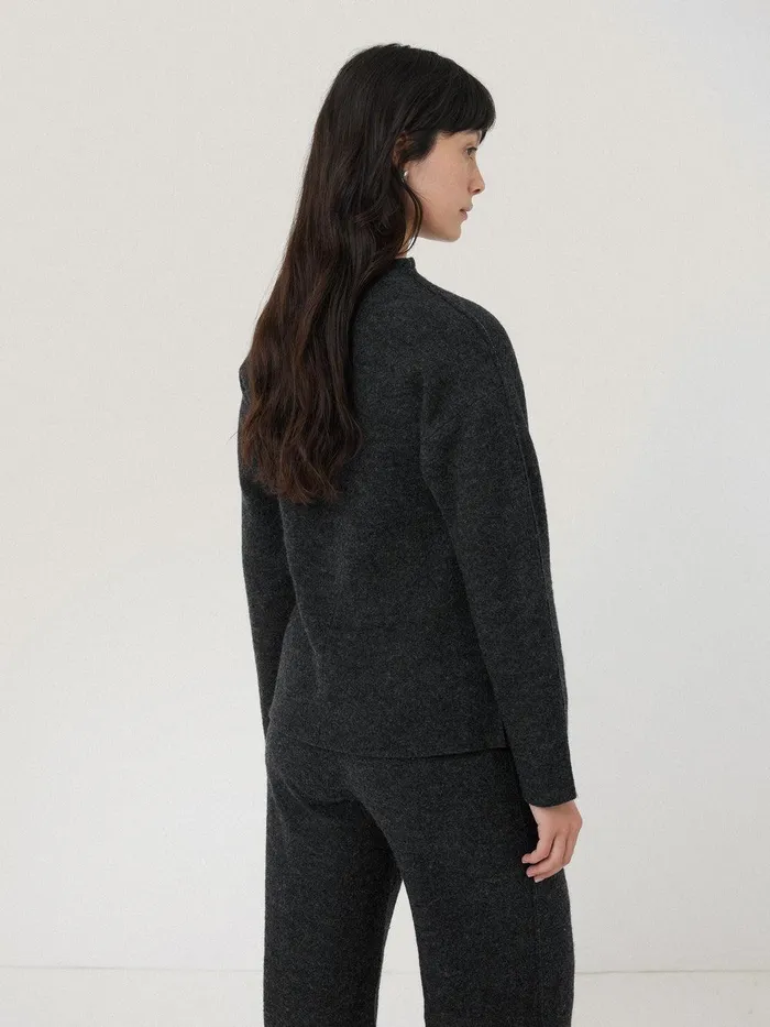 Women Boiled Wool Blend Batwing Top Dark Grey Jigsaw Coords