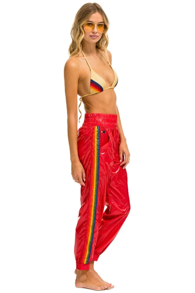 Women Bottoms Aviator Nation 5 STRIPE HI RISE WIND PANT 8211 CHERRY