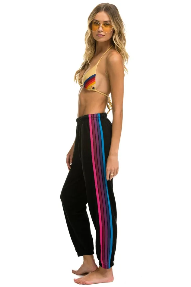 Women Bottoms Aviator Nation 5 STRIPE SWEATPANTS 8211 BLACK PINK PURPLE