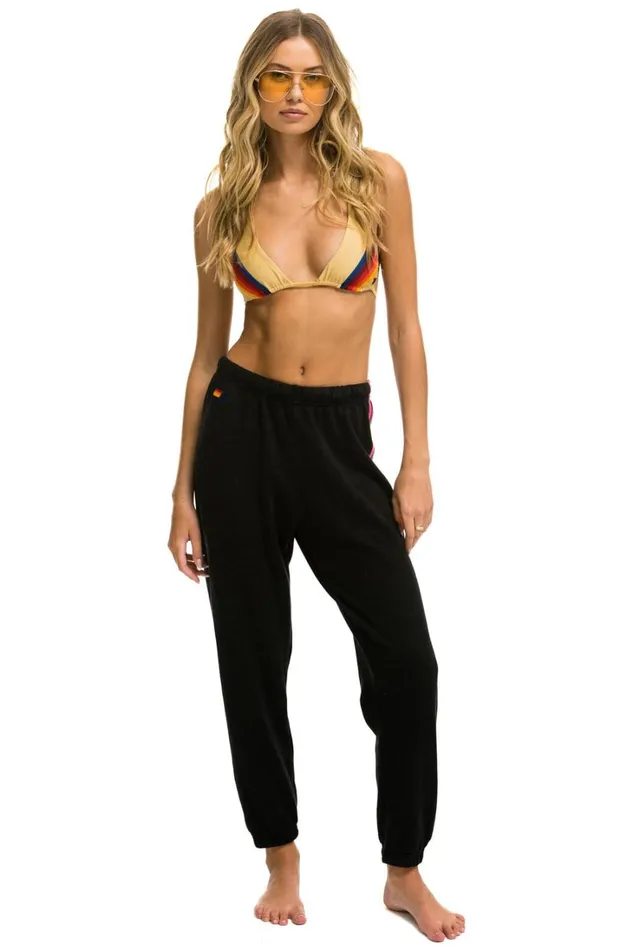 Women Bottoms Aviator Nation 5 STRIPE SWEATPANTS 8211 BLACK PINK PURPLE