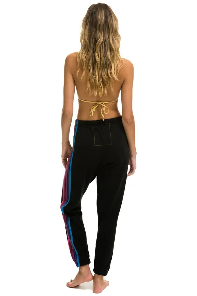 Women Bottoms Aviator Nation 5 STRIPE SWEATPANTS 8211 BLACK PINK PURPLE