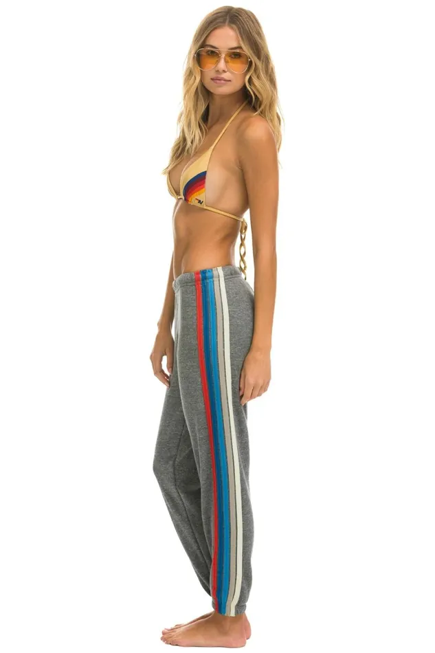 Women Bottoms Aviator Nation 5 STRIPE SWEATPANTS 8211 HEATHER GREY USA