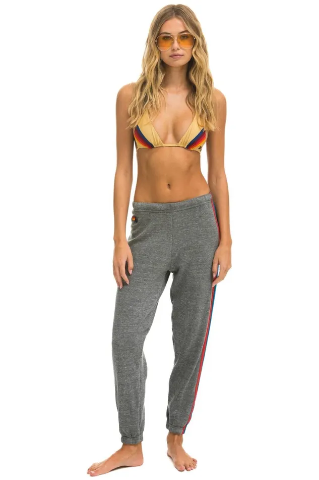 Women Bottoms Aviator Nation 5 STRIPE SWEATPANTS 8211 HEATHER GREY USA Women Bottoms Aviator Nation 5 STRIPE SWEATPANTS 8211 HEATHER GREY USA