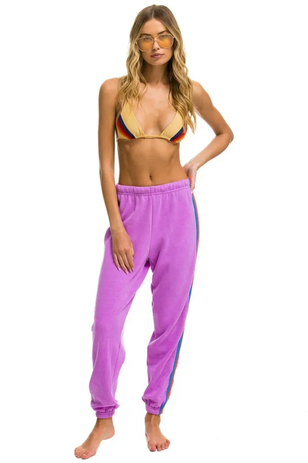 Women Bottoms Aviator Nation 5 STRIPE SWEATPANTS 8211 NEON PURPLE NEON RAINBOW