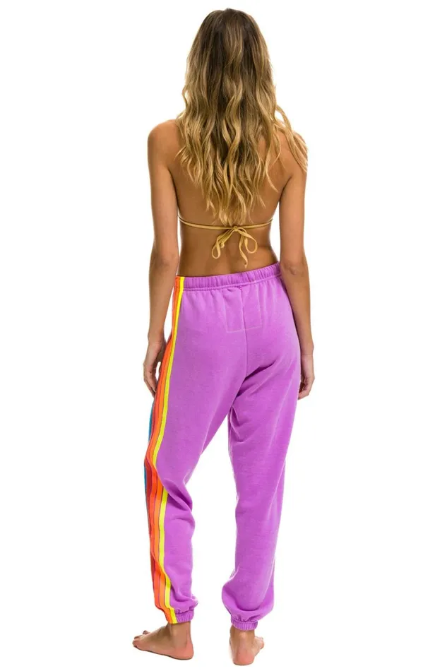 Women Bottoms Aviator Nation 5 STRIPE SWEATPANTS 8211 NEON PURPLE NEON RAINBOW