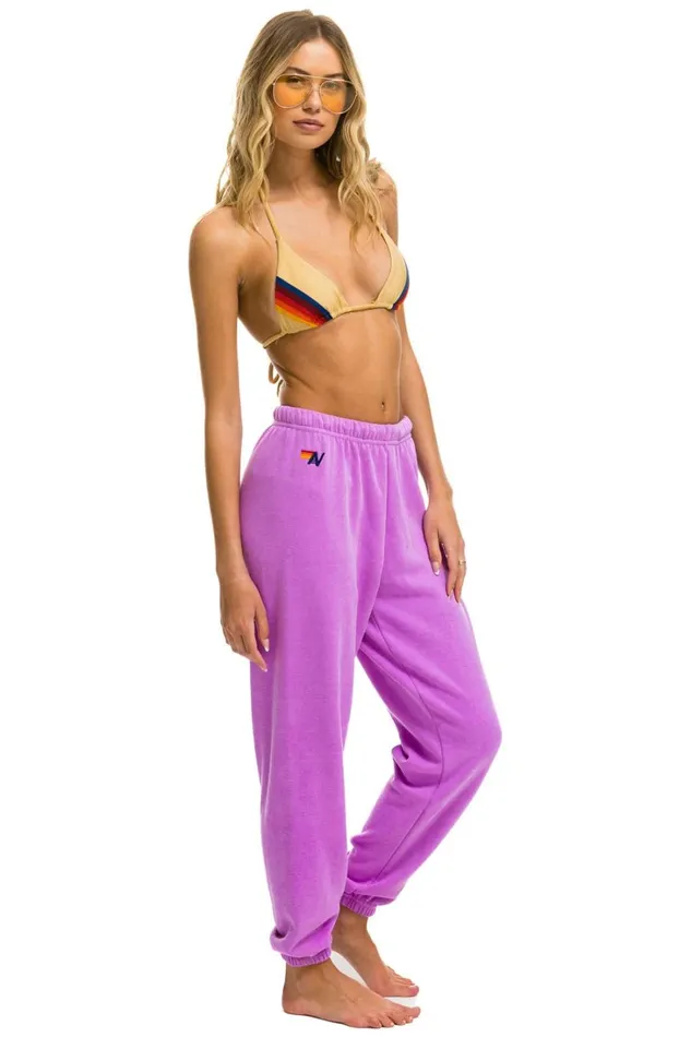 Women Bottoms Aviator Nation 5 STRIPE SWEATPANTS 8211 NEON PURPLE NEON RAINBOW