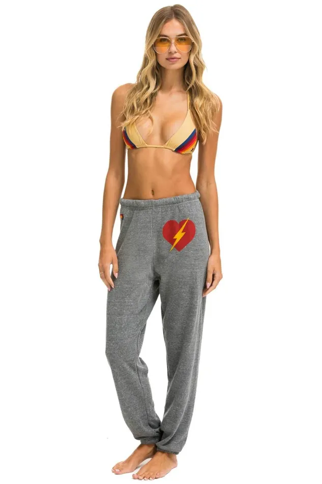 Women Bottoms Aviator Nation BOLT HEART SWEATPANTS 8211 HEATHER GREY