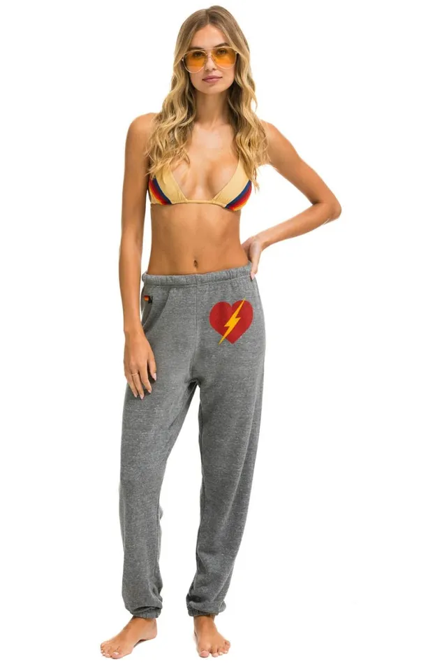 Women Bottoms Aviator Nation BOLT HEART SWEATPANTS 8211 HEATHER GREY Women Bottoms Aviator Nation BOLT HEART SWEATPANTS 8211 HEATHER GREY