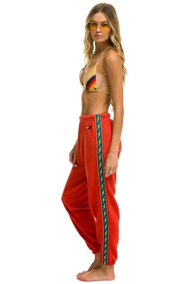 Women Bottoms Aviator Nation BOLT STRIPE SWEATPANTS 8211 RED