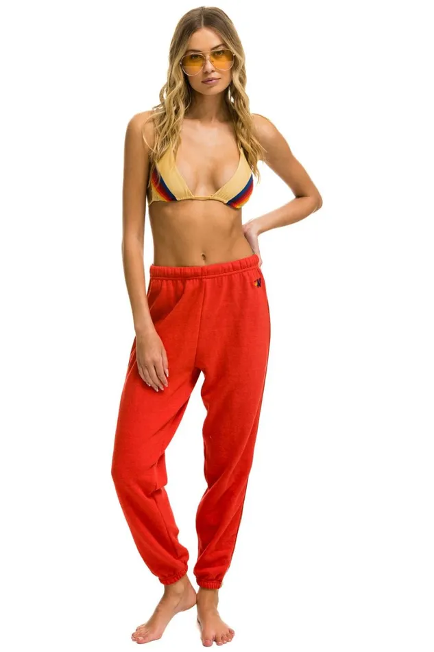 Women Bottoms Aviator Nation BOLT STRIPE SWEATPANTS 8211 RED