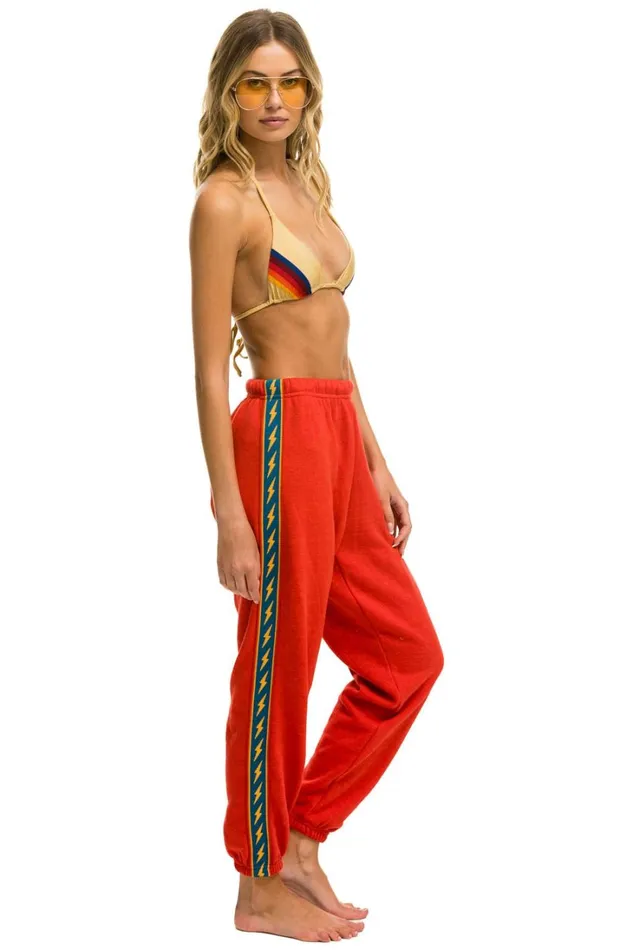 Women Bottoms Aviator Nation BOLT STRIPE SWEATPANTS 8211 RED