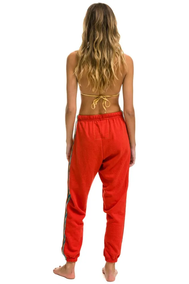Women Bottoms Aviator Nation BOLT STRIPE SWEATPANTS 8211 RED