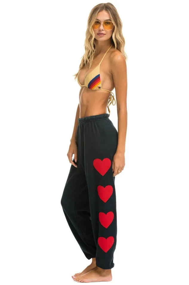 Women Bottoms Aviator Nation HEART STITCH 4 SWEATPANTS 8211 CHARCOAL