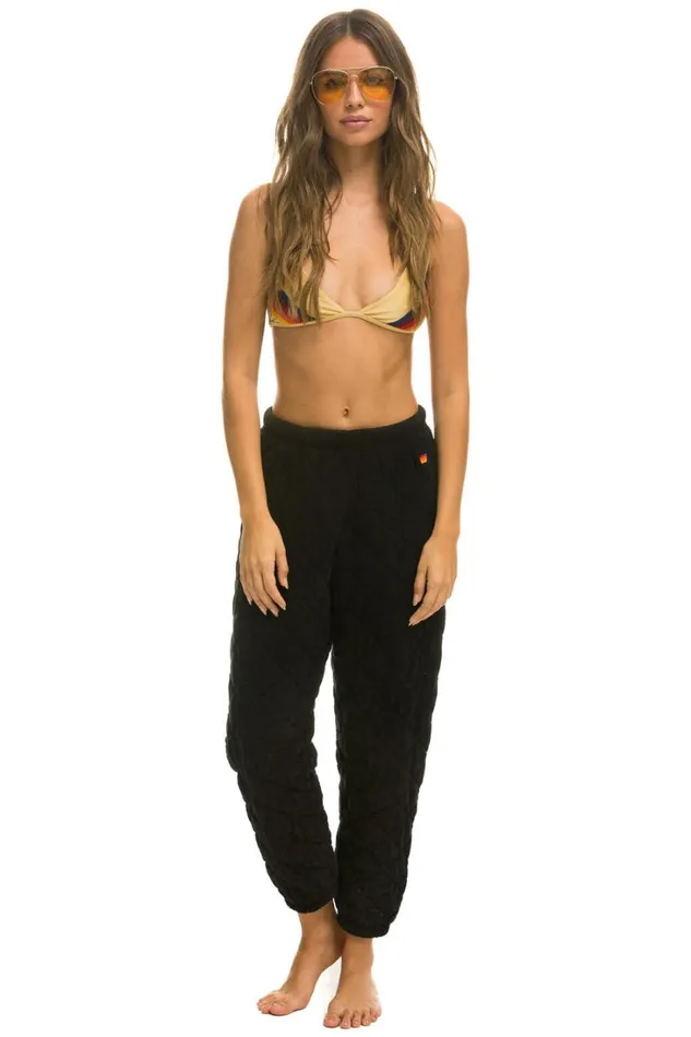 Women Bottoms Aviator Nation QUILTED SWEATPANTS 8211 BLACK